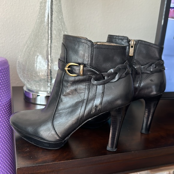 Banana Republic Sophie Black Leather High Heel Booties w/Braided Buckle Strap - Picture 7 of 13